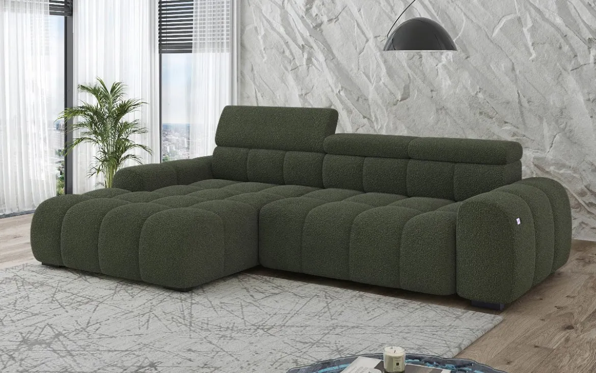 Designer Ecksofa Elaro mit elektrischer Sitzerweiterung in Bouclé