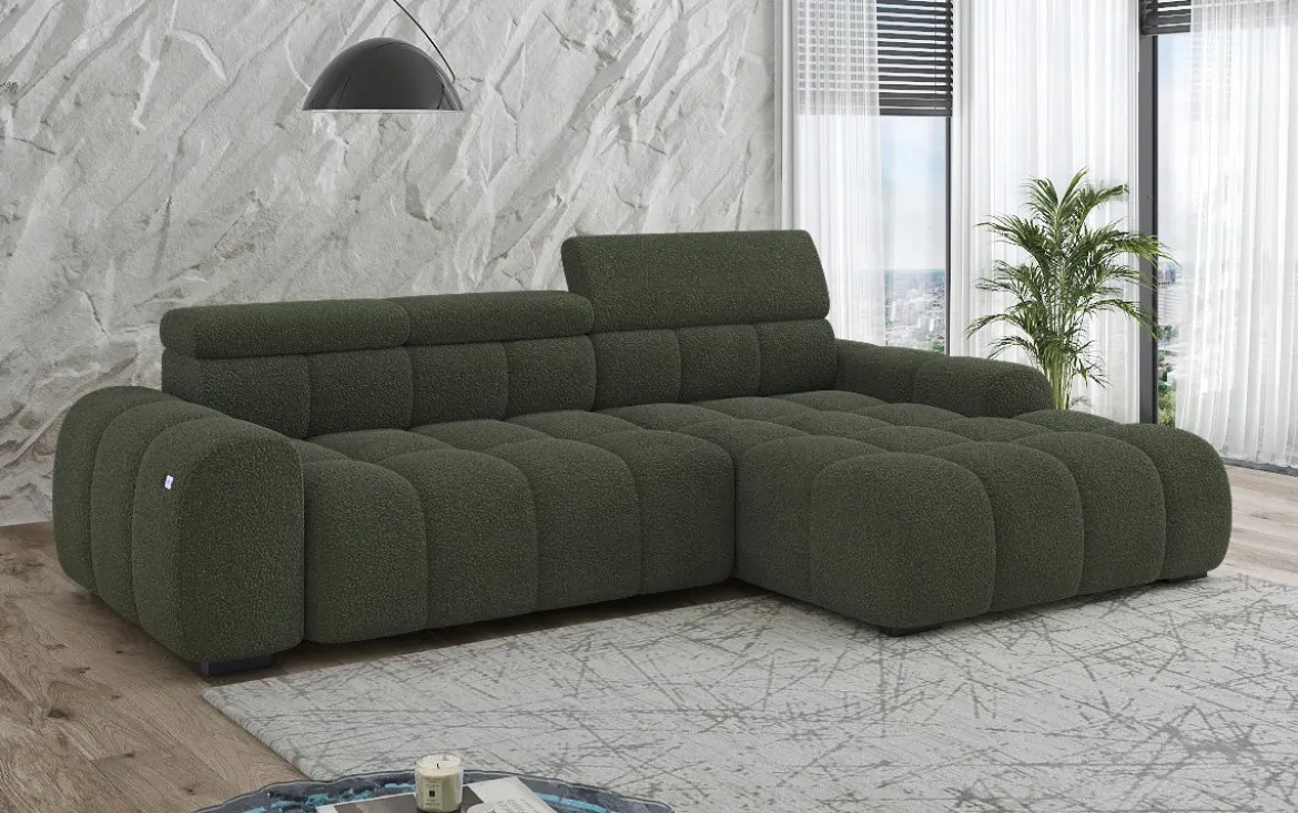 Designer Ecksofa Elaro mit elektrischer Sitzerweiterung in Bouclé