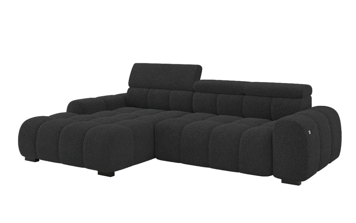 Designer Ecksofa Elaro mit elektrischer Sitzerweiterung in Bouclé