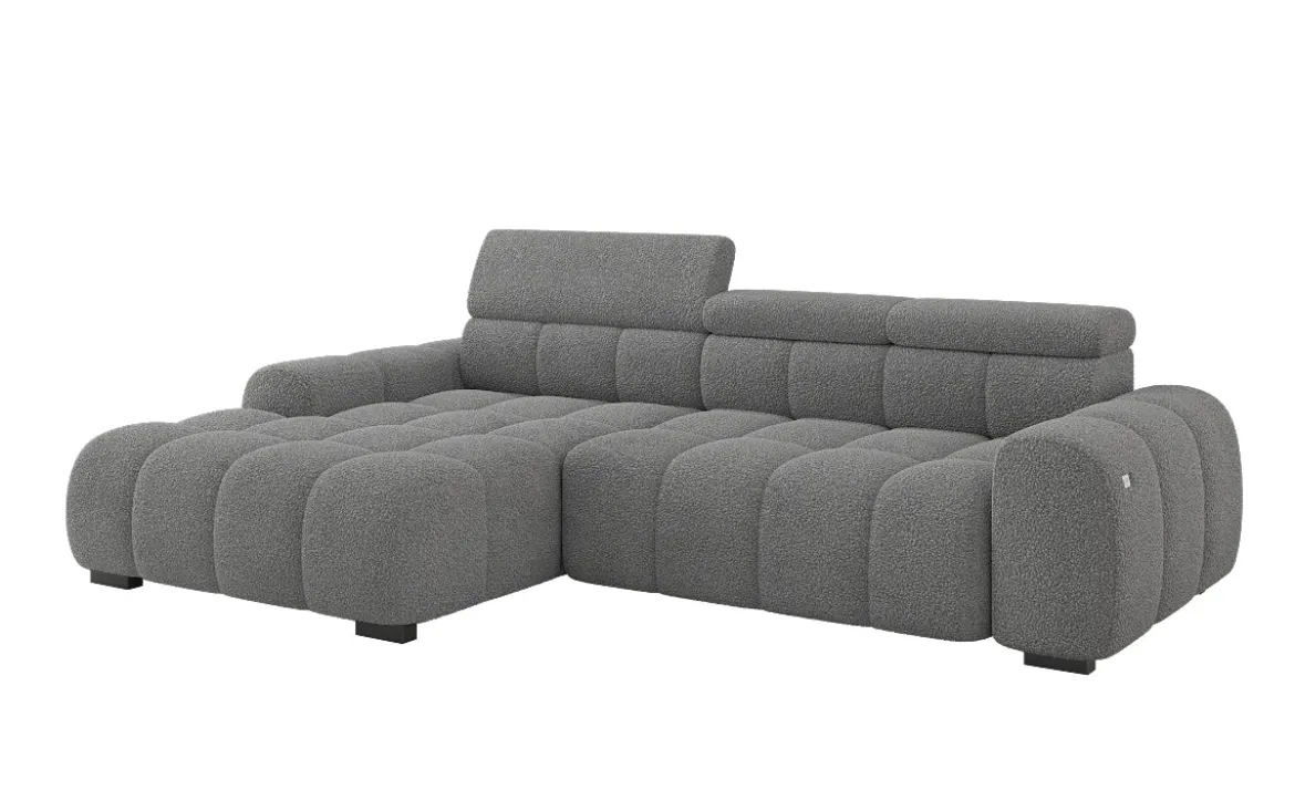 Designer Ecksofa Elaro mit elektrischer Sitzerweiterung in Bouclé