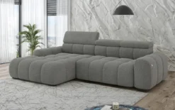 Designer Ecksofa Elaro mit elektrischer Sitzerweiterung in Bouclé