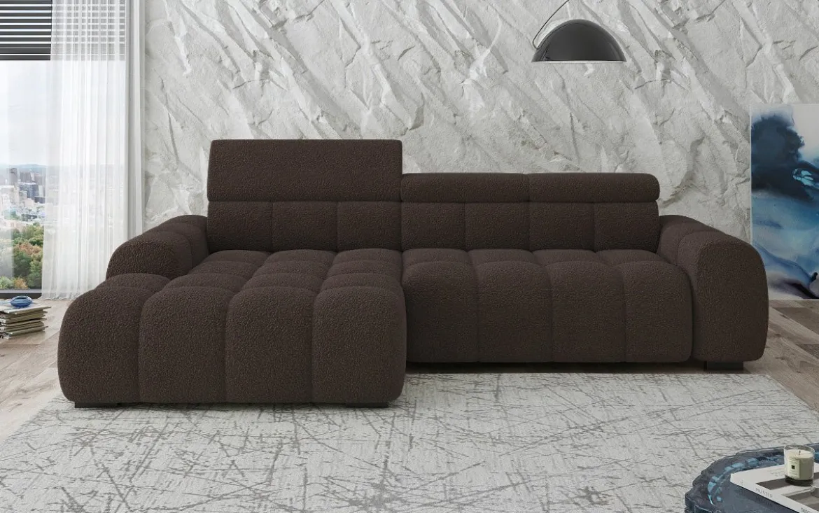 Designer Ecksofa Elaro mit elektrischer Sitzerweiterung in Bouclé