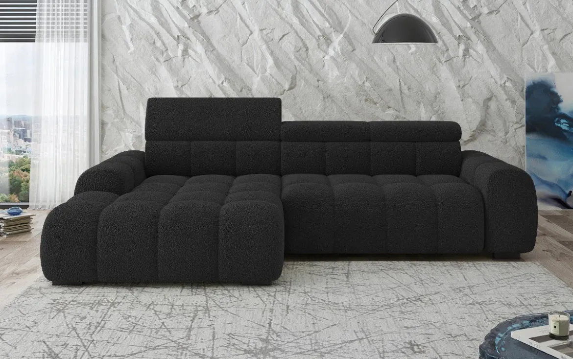 Designer Ecksofa Elaro mit elektrischer Sitzerweiterung in Bouclé