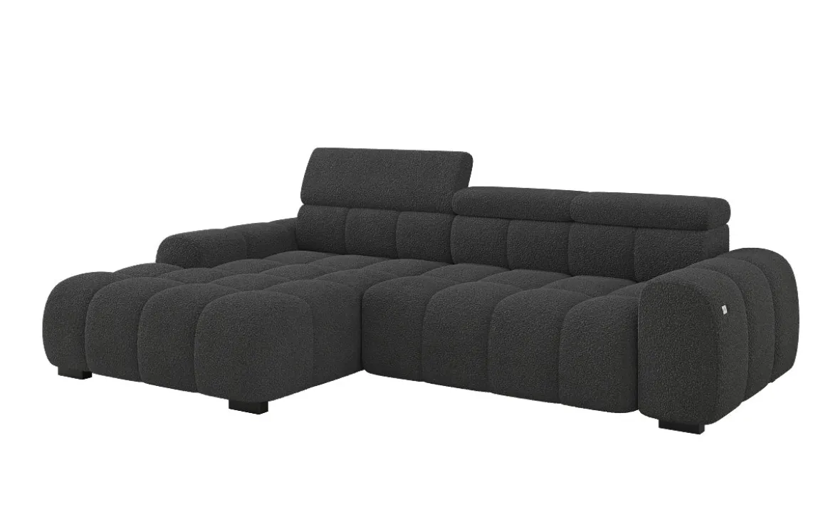Designer Ecksofa Elaro mit elektrischer Sitzerweiterung in Bouclé
