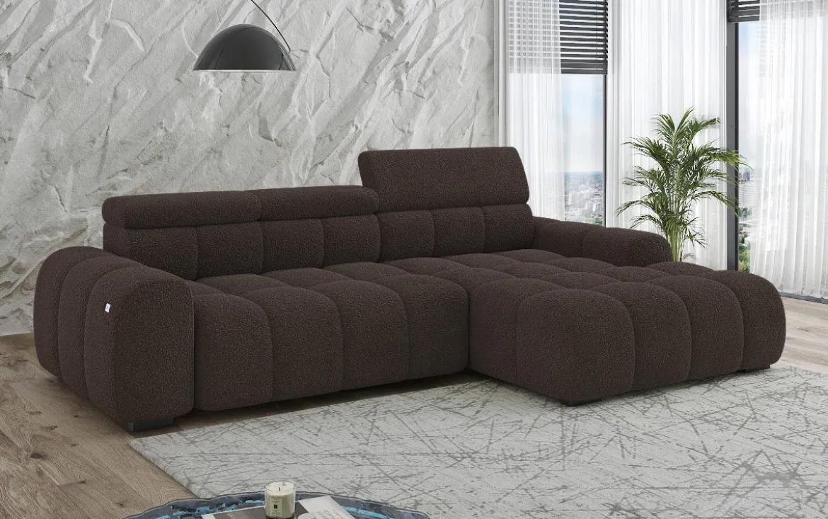 Designer Ecksofa Elaro mit elektrischer Sitzerweiterung in Bouclé