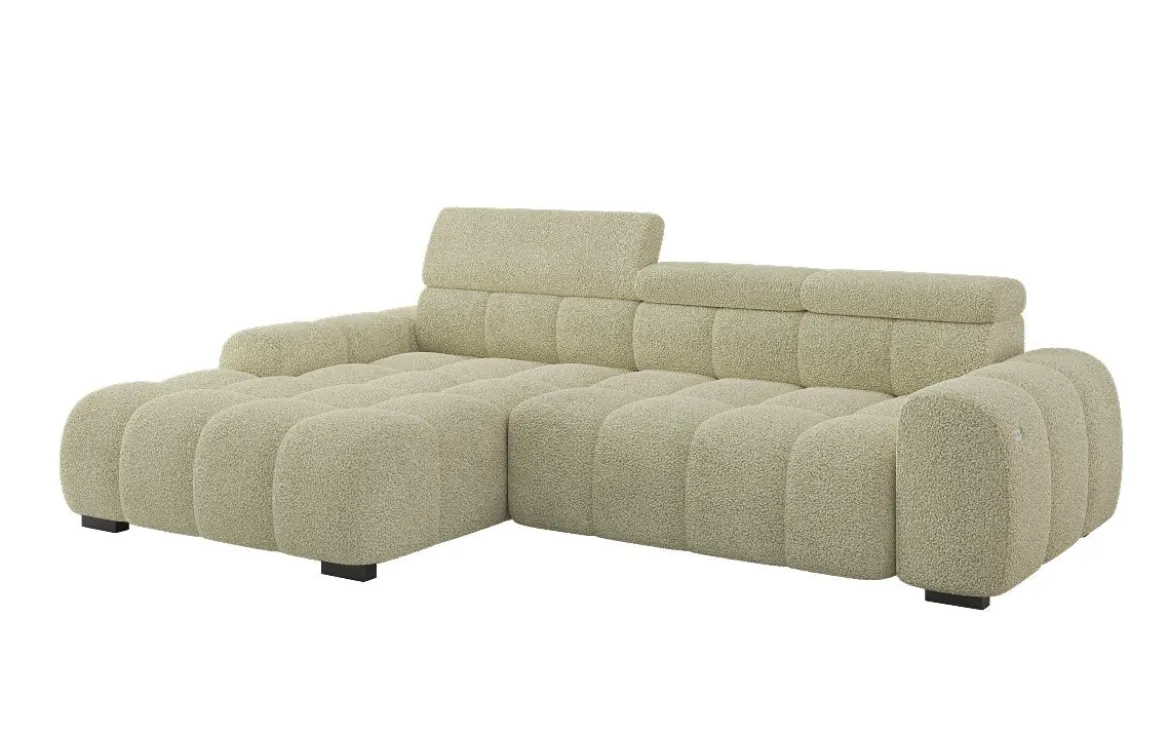 Designer Ecksofa Elaro mit elektrischer Sitzerweiterung in Bouclé