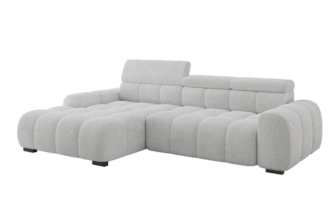 Designer Ecksofa Elaro mit elektrischer Sitzerweiterung in Bouclé
