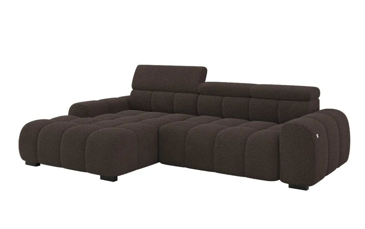 Designer Ecksofa Elaro mit elektrischer Sitzerweiterung in Bouclé