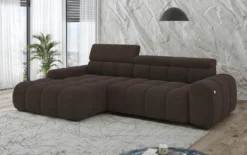 Designer Ecksofa Elaro mit elektrischer Sitzerweiterung in Bouclé