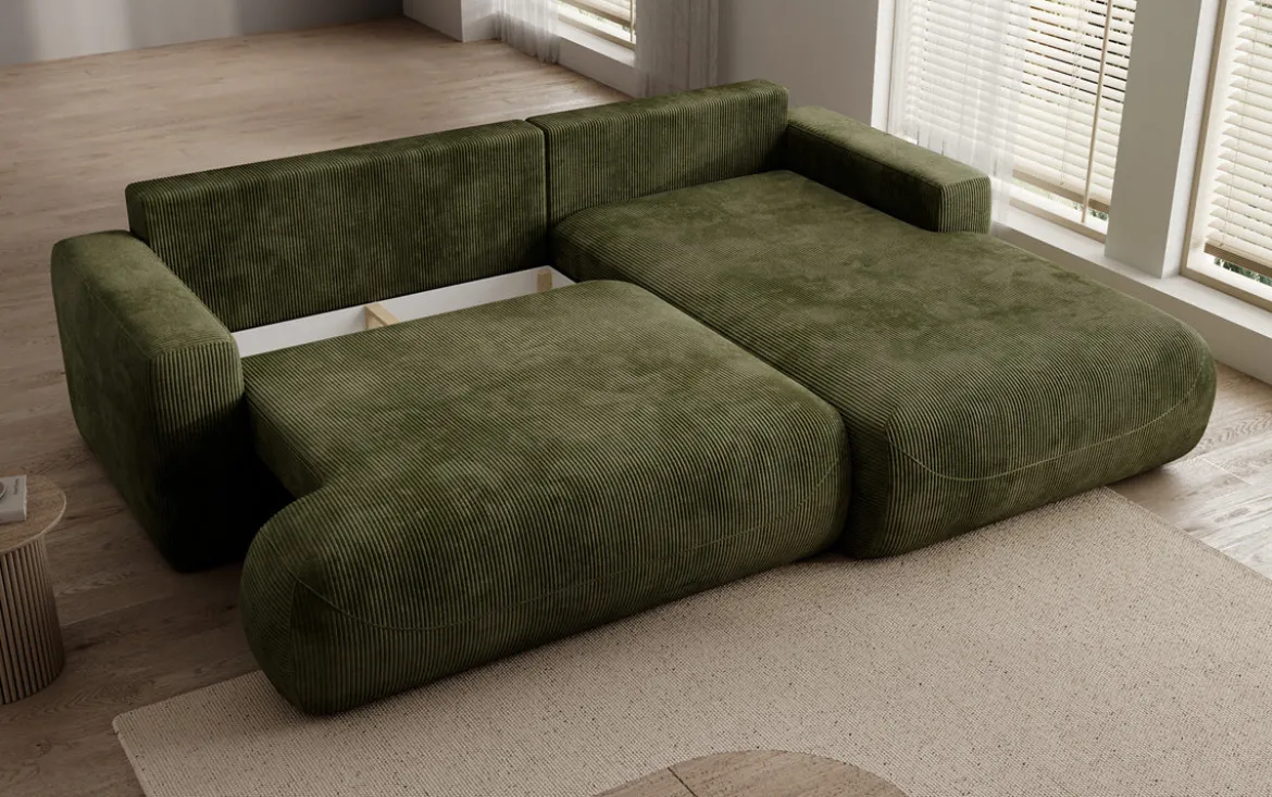 Designer Ecksofa Enzo mit Schlaf- und Klappfunktion in Cord