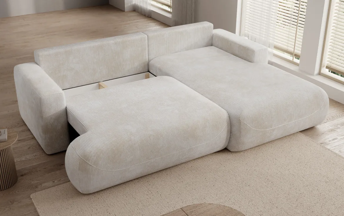 Designer Ecksofa Enzo mit Schlaf- und Klappfunktion in Cord