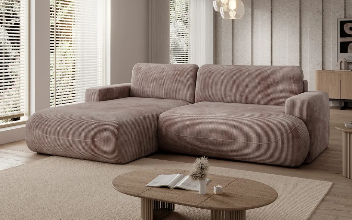 Designer Ecksofa Enzo mit Schlaf- und Klappfunktion in Cord