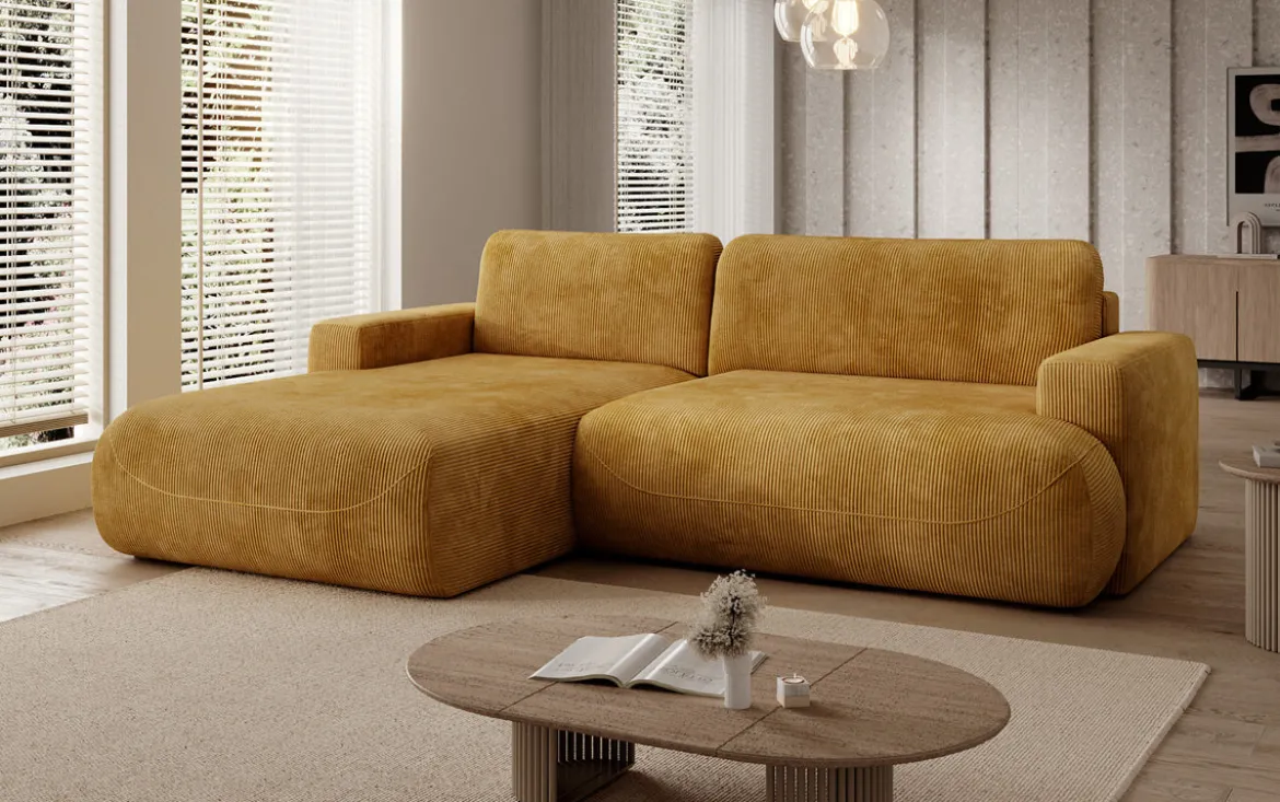 Designer Ecksofa Enzo mit Schlaf- und Klappfunktion in Cord