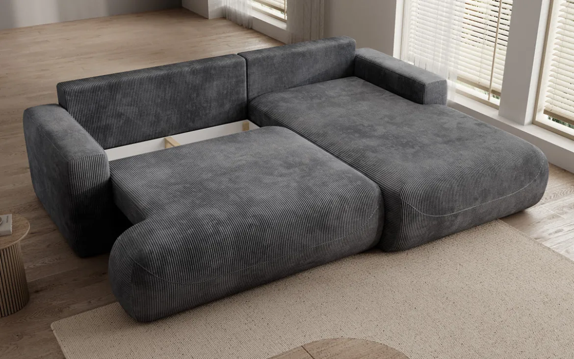 Designer Ecksofa Enzo mit Schlaf- und Klappfunktion in Cord