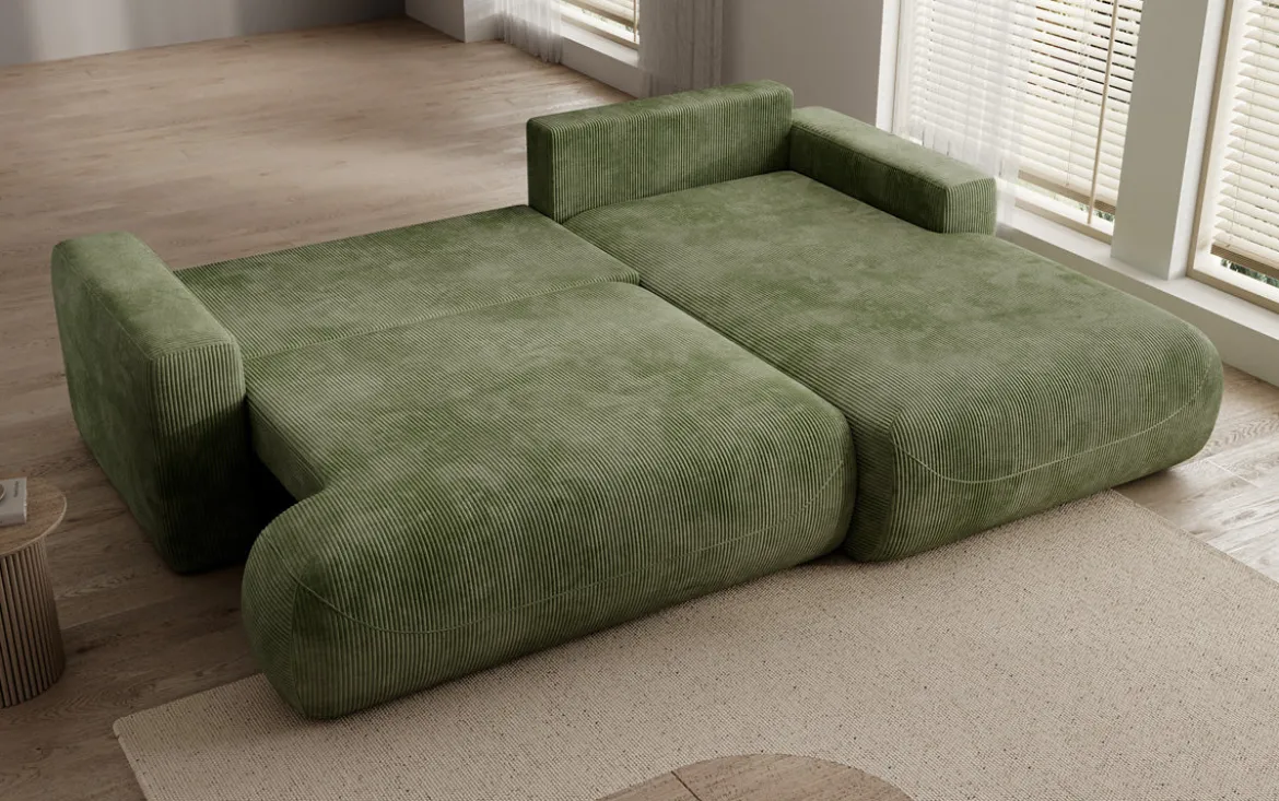Designer Ecksofa Enzo mit Schlaf- und Klappfunktion in Cord