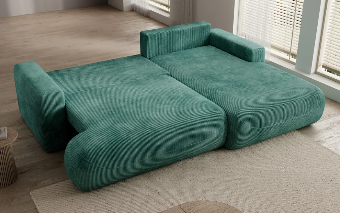 Designer Ecksofa Enzo mit Schlaf- und Klappfunktion in Cord