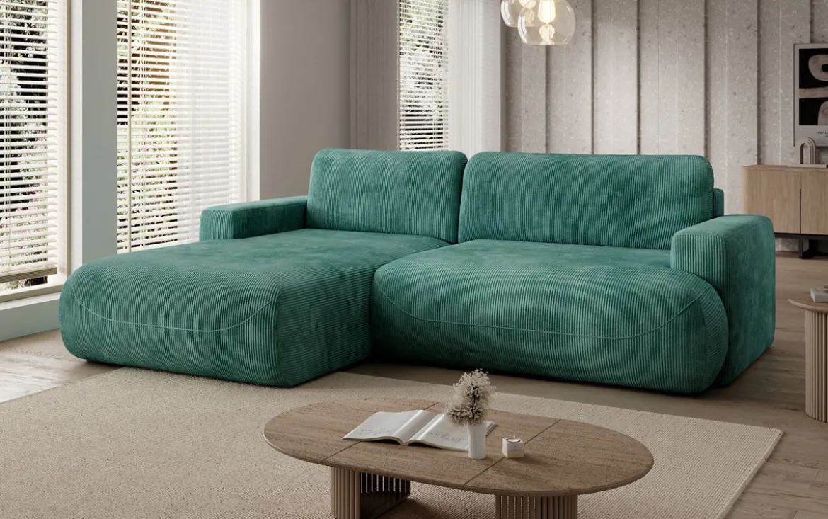 Designer Ecksofa Enzo mit Schlaf- und Klappfunktion in Cord