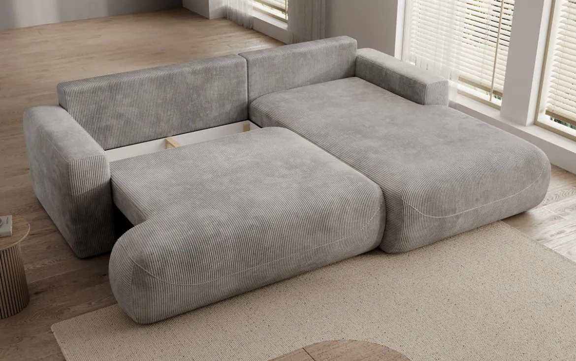 Designer Ecksofa Enzo mit Schlaf- und Klappfunktion in Cord