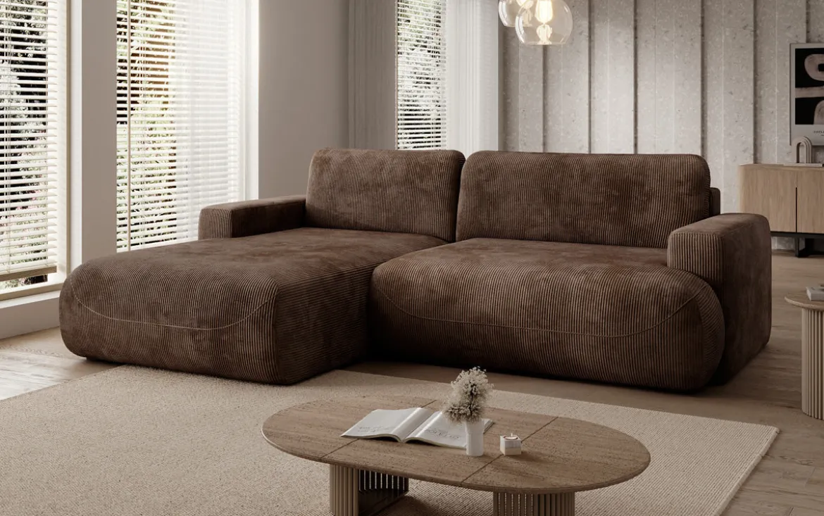 Designer Ecksofa Enzo mit Schlaf- und Klappfunktion in Cord
