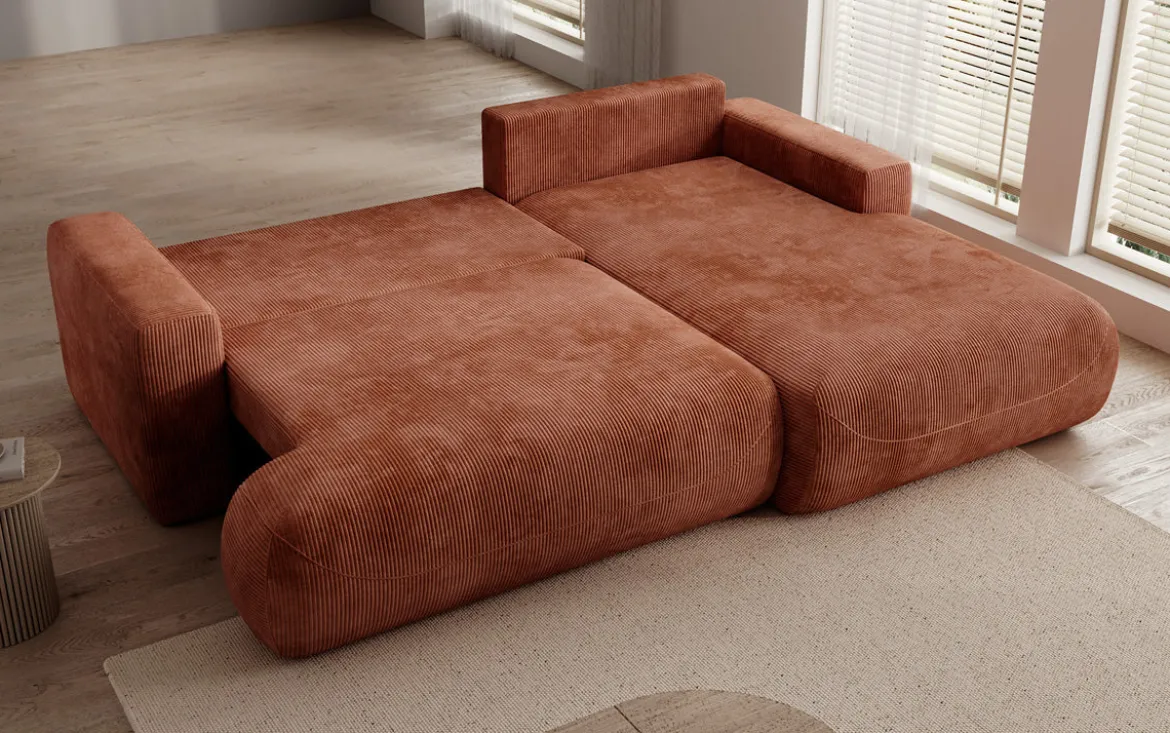 Designer Ecksofa Enzo mit Schlaf- und Klappfunktion in Cord