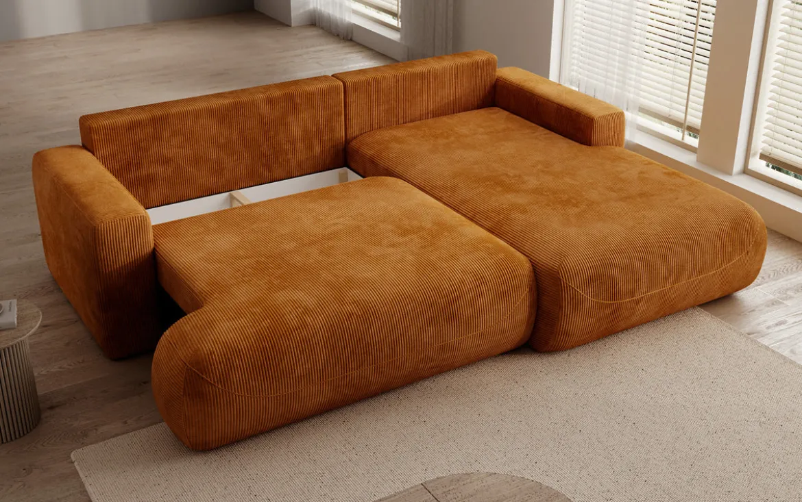 Designer Ecksofa Enzo mit Schlaf- und Klappfunktion in Cord