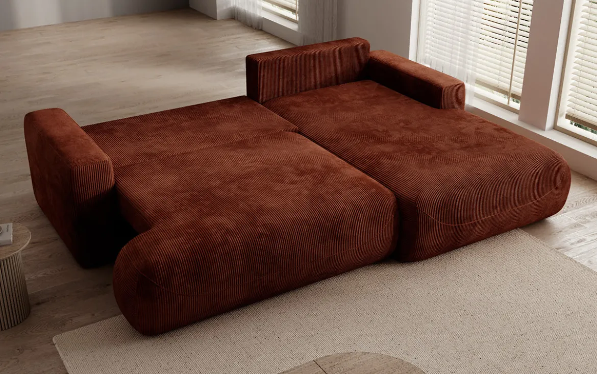 Designer Ecksofa Enzo mit Schlaf- und Klappfunktion in Cord
