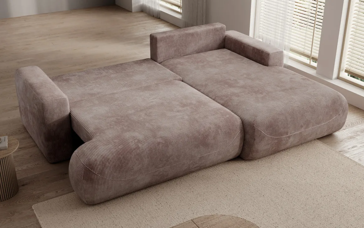 Designer Ecksofa Enzo mit Schlaf- und Klappfunktion in Cord