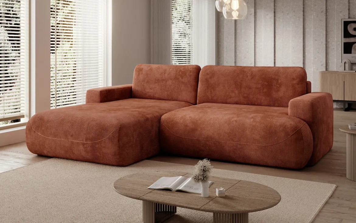 Designer Ecksofa Enzo mit Schlaf- und Klappfunktion in Cord
