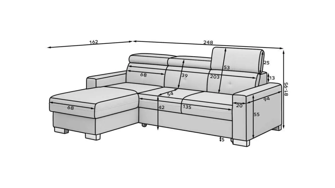 Designer Ecksofa Ferila mit Schlaf- und Klappfunktion