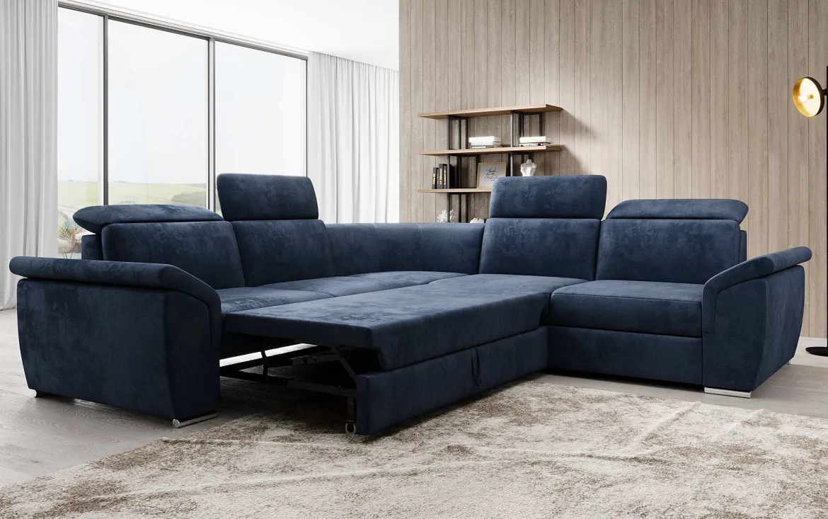 Designer Ecksofa Fernando mit Schlaffunktion und Stauraum