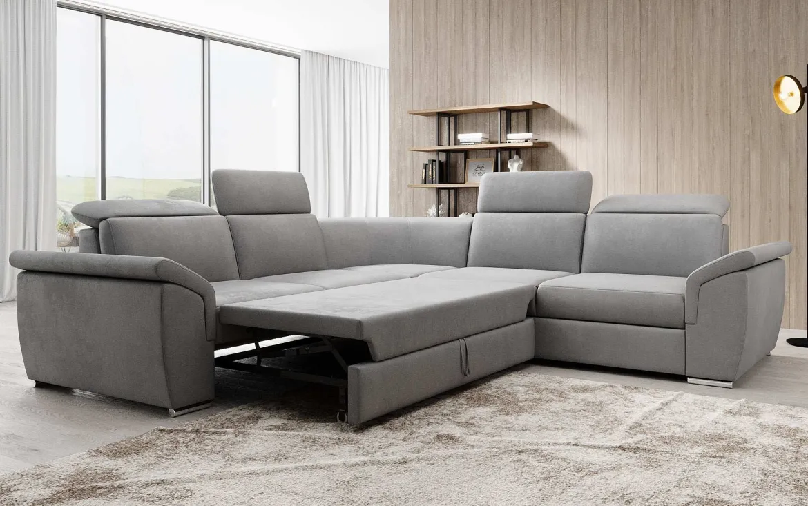 Designer Ecksofa Fernando mit Schlaffunktion und Stauraum