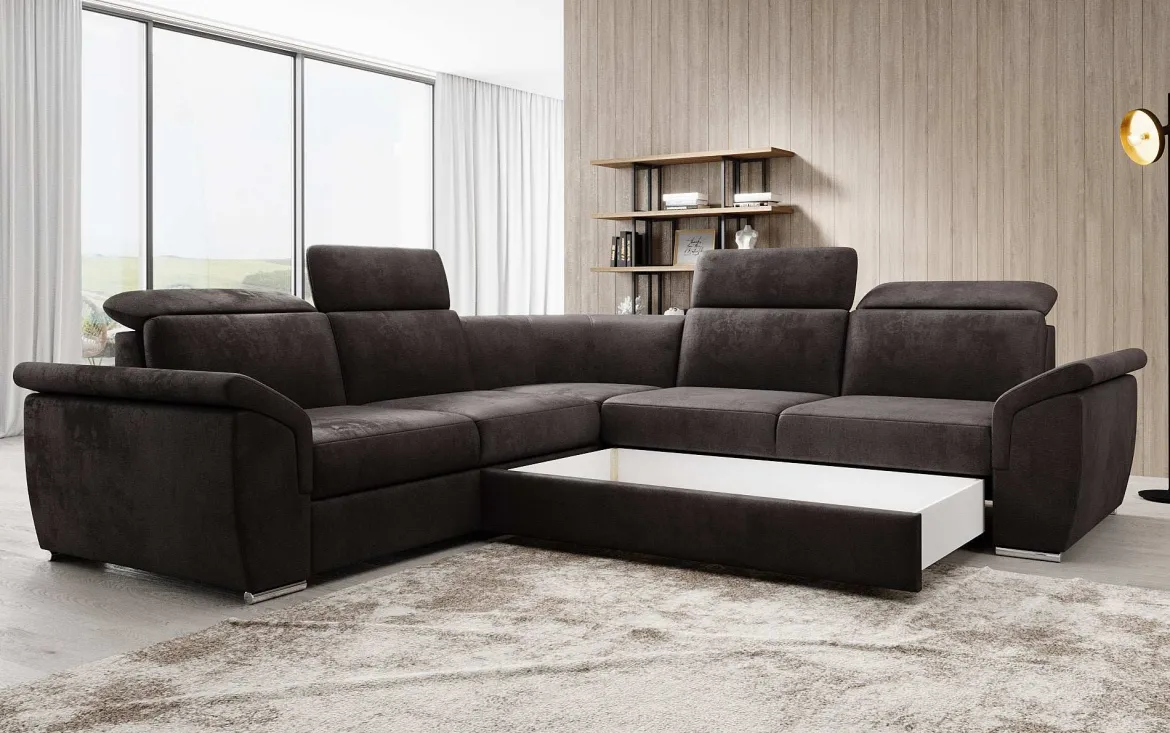 Designer Ecksofa Fernando mit Schlaffunktion und Stauraum