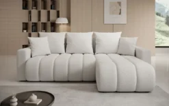 Designer Ecksofa Giulio mit Schlaf- und Klappfunktion in Bouclé