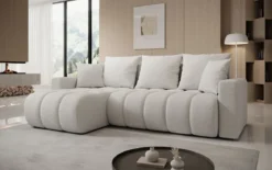 Designer Ecksofa Giulio mit Schlaf- und Klappfunktion in Bouclé