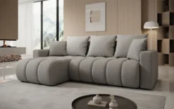 Designer Ecksofa Giulio mit Schlaf- und Klappfunktion in Bouclé