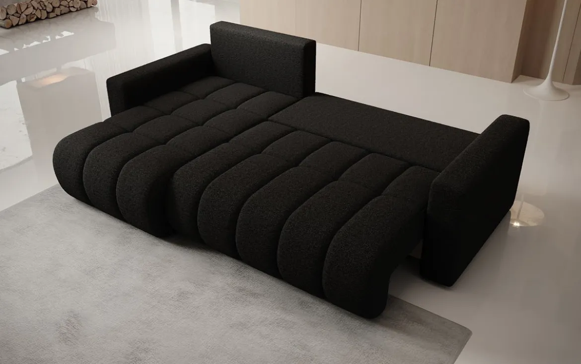 Designer Ecksofa Giulio mit Schlaf- und Klappfunktion in Bouclé