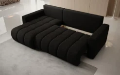 Designer Ecksofa Giulio mit Schlaf- und Klappfunktion in Bouclé