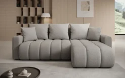 Designer Ecksofa Giulio mit Schlaf- und Klappfunktion in Bouclé