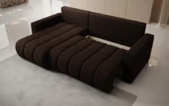 Designer Ecksofa Giulio mit Schlaf- und Klappfunktion in Bouclé