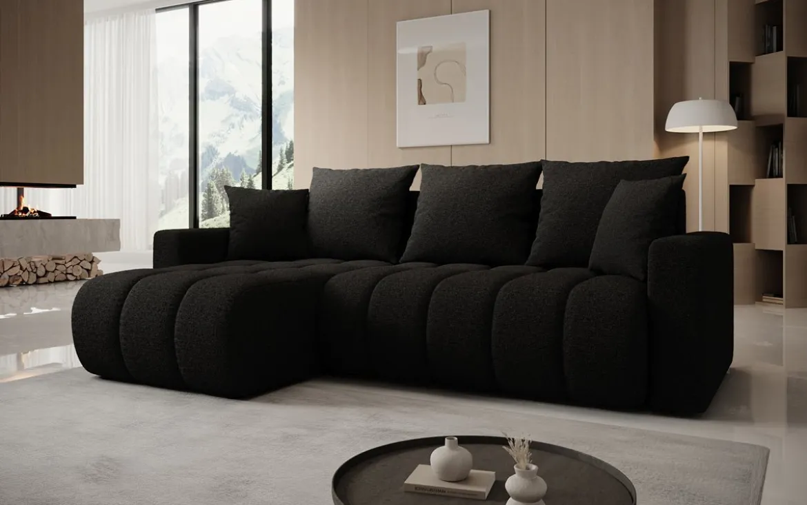 Designer Ecksofa Giulio mit Schlaf- und Klappfunktion in Bouclé