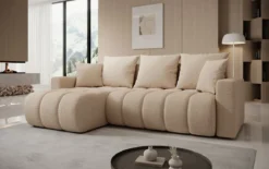 Designer Ecksofa Giulio mit Schlaf- und Klappfunktion in Bouclé