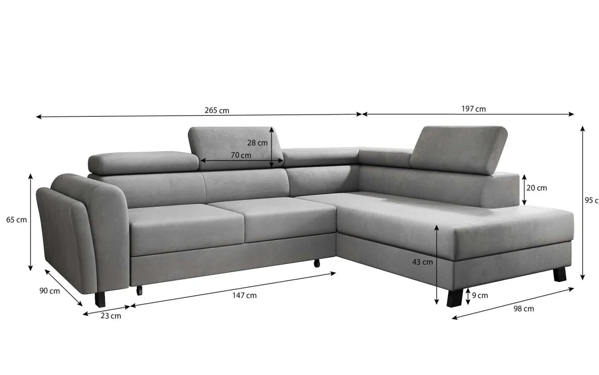 Designer Ecksofa Kira mit Schlaf- und Klappfunktion