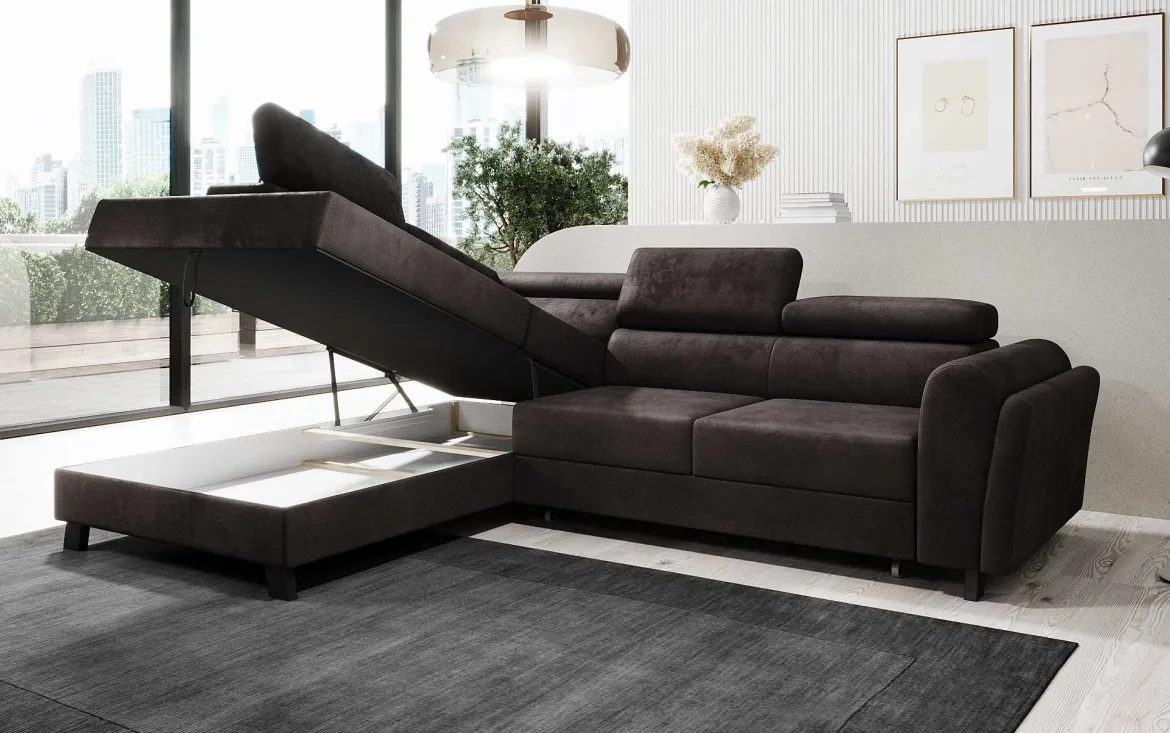 Designer Ecksofa Kira mit Schlaf- und Klappfunktion