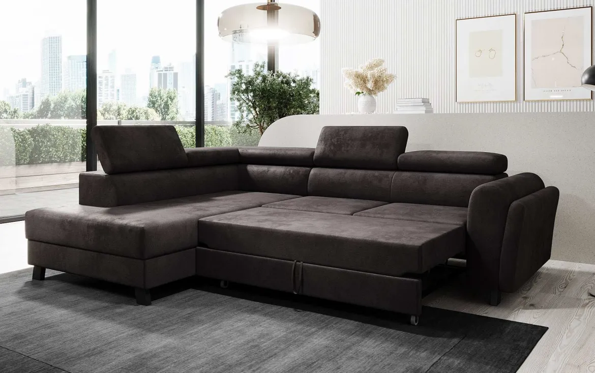 Designer Ecksofa Kira mit Schlaf- und Klappfunktion