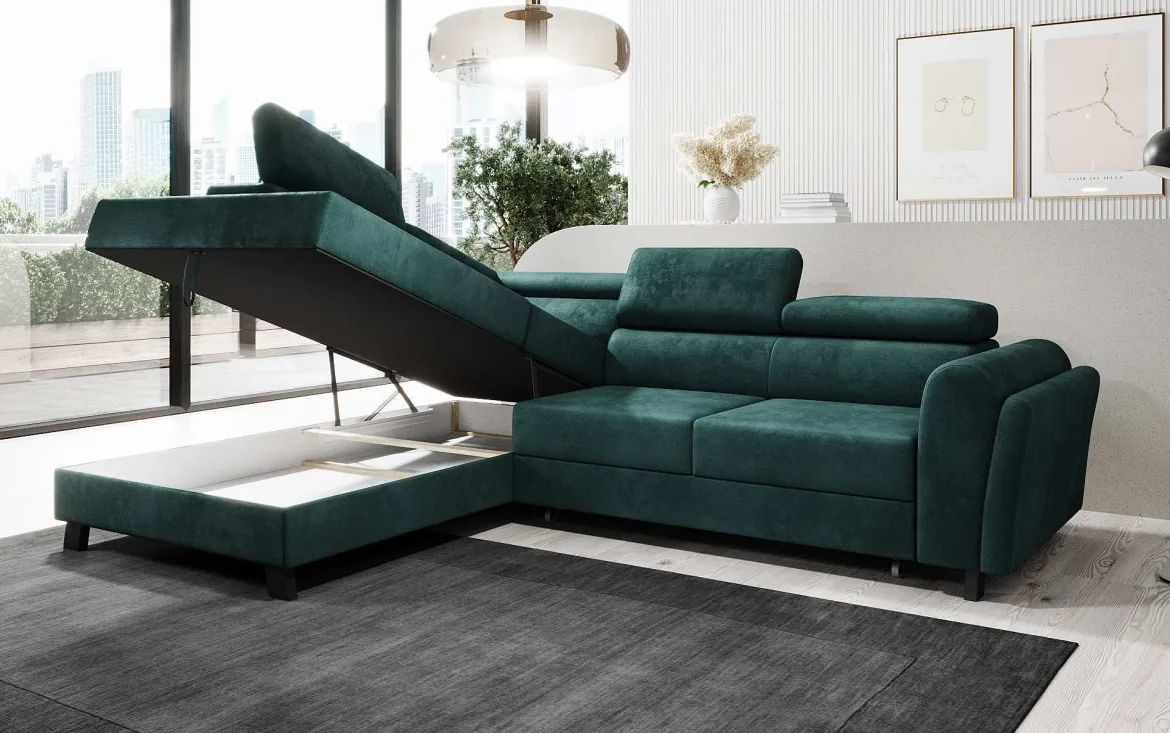 Designer Ecksofa Kira mit Schlaf- und Klappfunktion