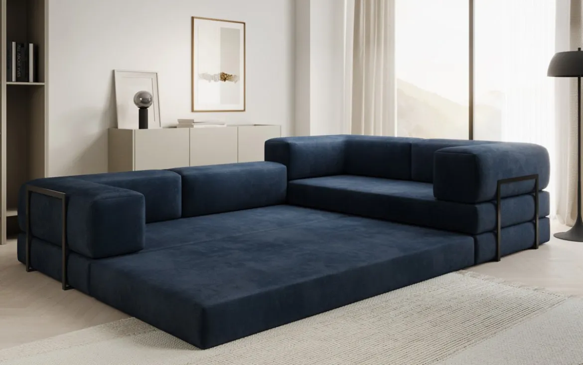 Designer Ecksofa Lazy geschlossen in Samt