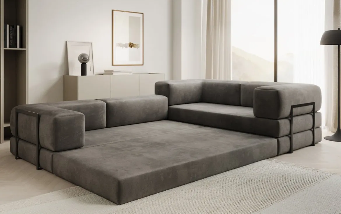 Designer Ecksofa Lazy geschlossen in Samt