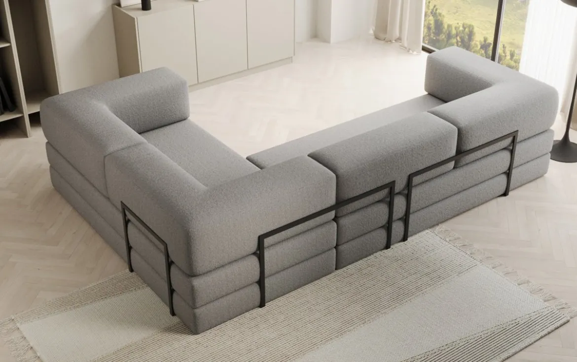 Designer Ecksofa Lazy geschlossen in Bouclé