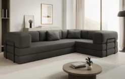 Designer Ecksofa Lazy geschlossen in Bouclé