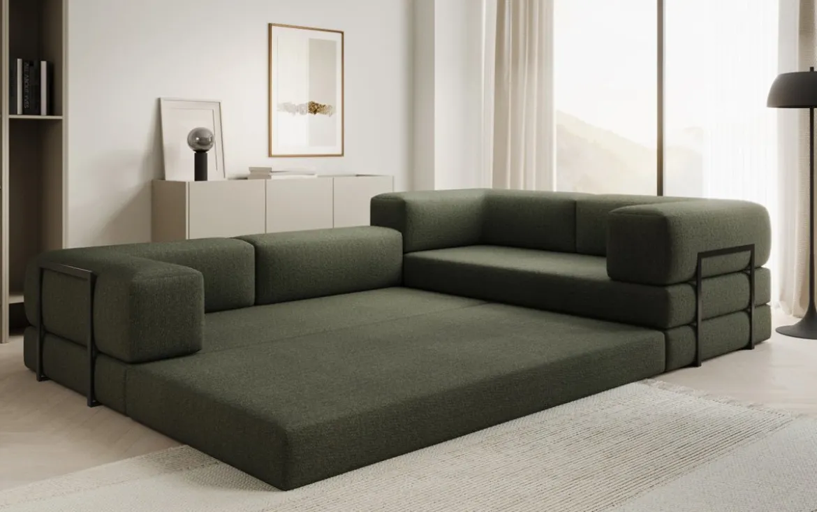 Designer Ecksofa Lazy geschlossen in Bouclé